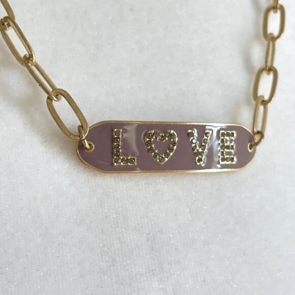 Marlyn Schiff Love Plate Gold Link Necklace - Picture 4 of 5